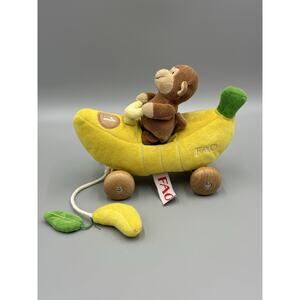 FAO Schwarz Baby Plush Monkey Banana Car Pull Toy 2011 Toys R Us